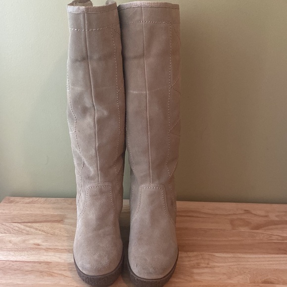 Steve Madden Suede Platform MICKI Tall Boots Knee high Geometric Stitch Detail - Picture 5 of 15